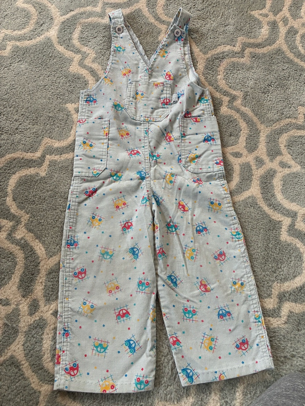 4T Vintage Healthtex Gray Corduroy Overalls with car print